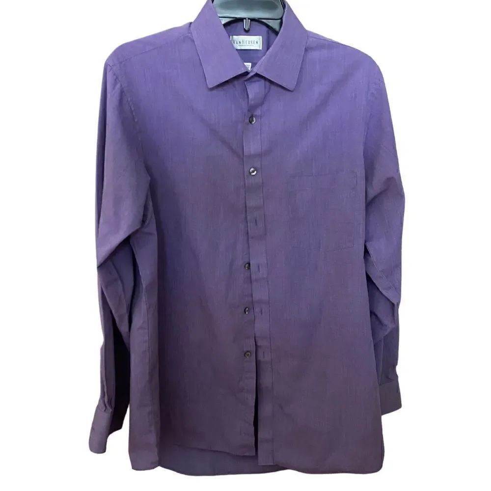 Men’s Van Heusen Wrinkle Free Purple Button Down Shirt Size 15-15 1/2
